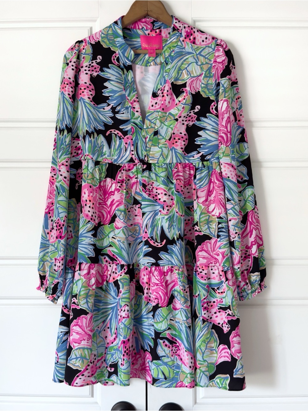 Lilly Pulitzer Winona Stretch Dress Size S Floral Onyx Jaguar Jungle Beach Mini